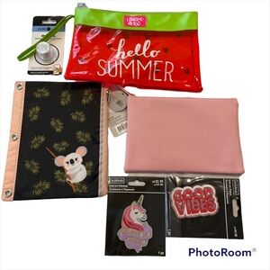 Pencil purse pouches Pop socket Iridescent Patches Unicorn & Good Vibes NWT